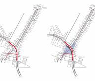 1.Un grand carrefour envahis par la voiture; 2.Modification du tracé de la Nationale 3.Modification du relief pour créer une place basse et une place haute.4.Modification du tracé de la rue pour rompre la ligne droite - rénovation des usoirs.