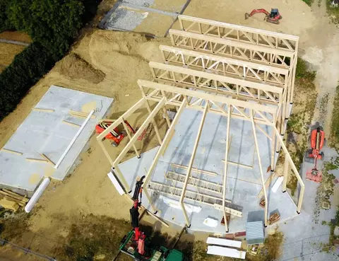 Aerial view wood frame